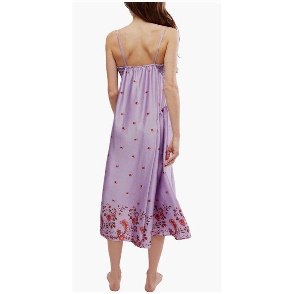 Free People Intimately On My Own Printed Dress Purple Satin Floral Maxi Medium - Picture 4 of 11